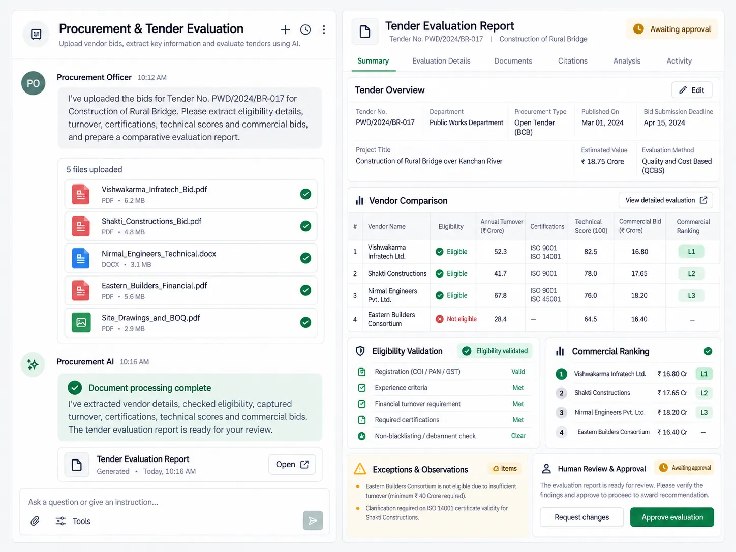 Procurement & Tender Evaluation product workspace