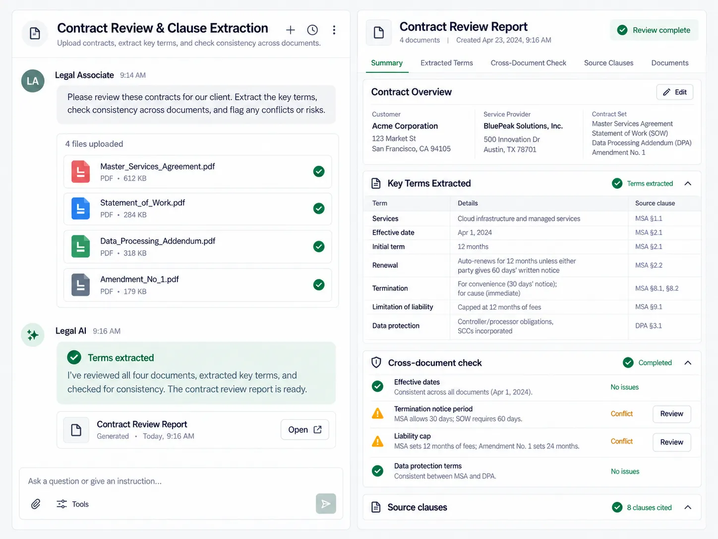 Contract Review & Clause Extraction product workspace